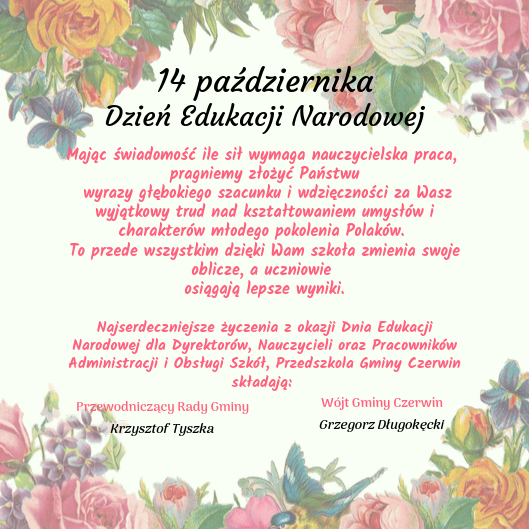 Mając świadomość ile sił wymaga nauczycielska praca pragniemy złożyć Państwu wyrazy głębokiego szacunku i wdzięczności za Wasz wyją