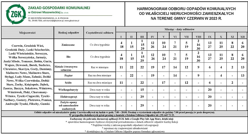Harmonogram na śmieci w 2023