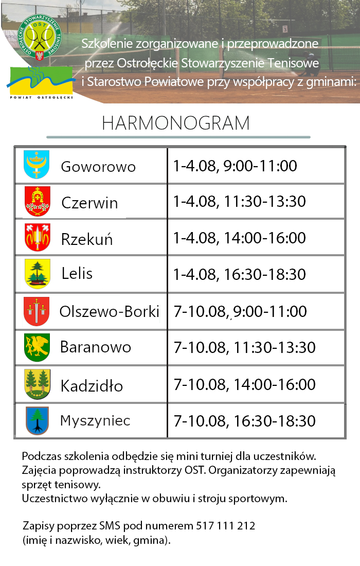 harmonogram szkoleń tenisowych